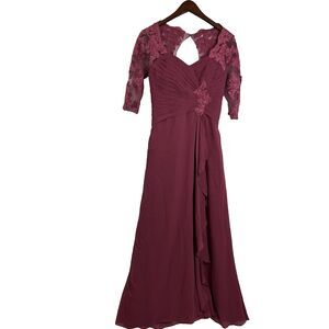 Elegant Burgundy Lace Chiffon Evening Gown 6 Formal Dress Mother of the Bride